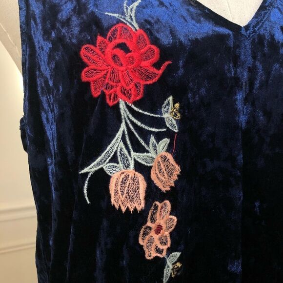 THML Stitch Fix Karrah Blue Velvet Embroidered Top M - Picture 4 of 6